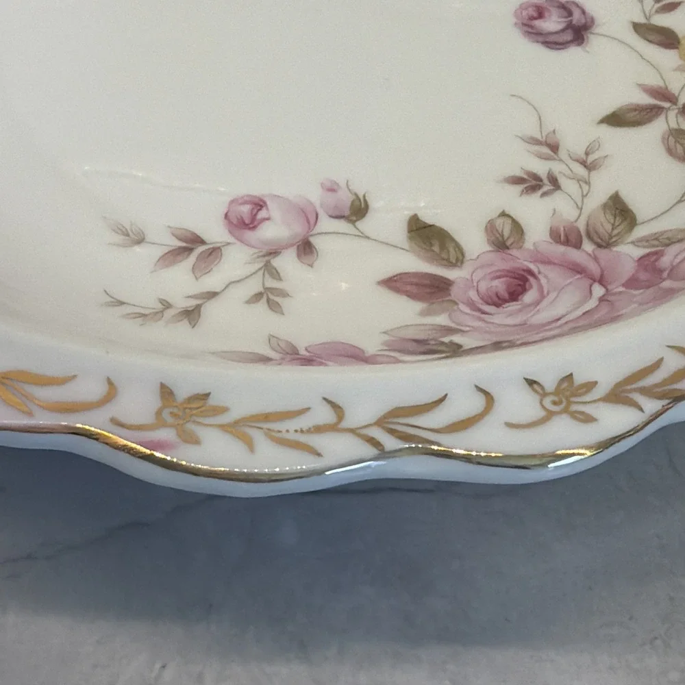 Vintage Lefton China Heritage Rose #6326 Porcelain Serving Bowl Pink Yellow Gold